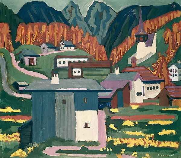 Autumn Landscape with Rifle Range Oil Painting by Ernst Ludwig Kirchner