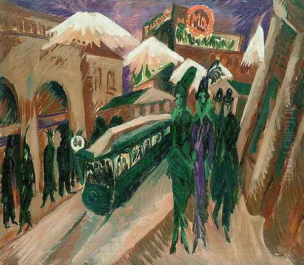 Leipzig Street with Electric Tram Oil Painting by Ernst Ludwig Kirchner