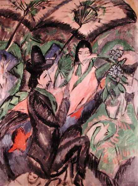 Couple Under a Japanese Umbrella Oil Painting by Ernst Ludwig Kirchner