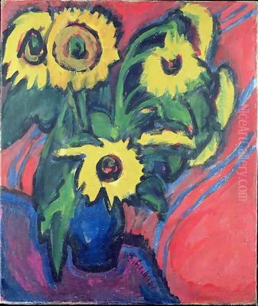 Sunflowers 2 Oil Painting by Ernst Ludwig Kirchner