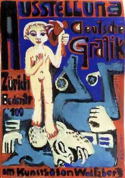 Austellung Deutsche Grafik im Kunstsalon Wolfsberg Oil Painting by Ernst Ludwig Kirchner