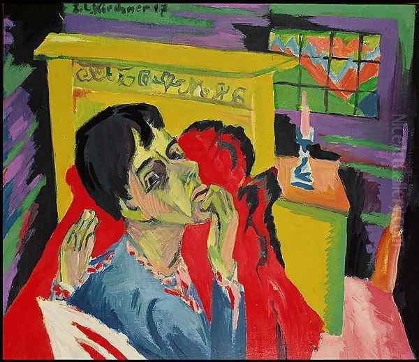 Self Portrait as an Invalid Oil Painting by Ernst Ludwig Kirchner