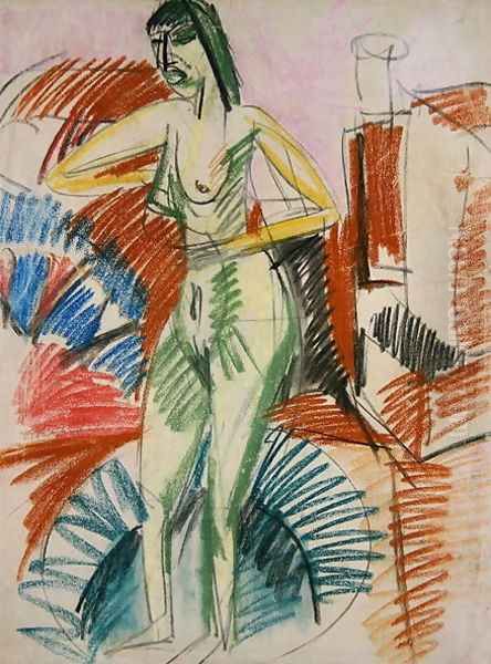 Standing Female Nude in a Tub Oil Painting by Ernst Ludwig Kirchner