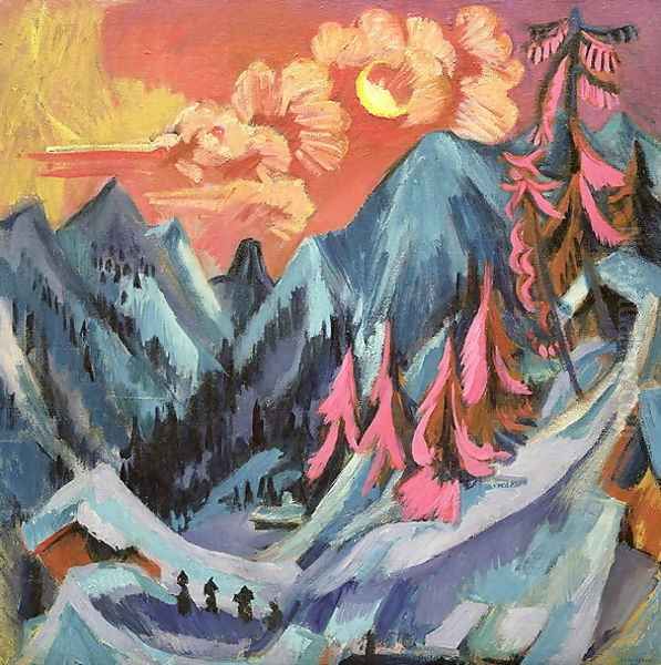 Winter Landscape in Moonlight Oil Painting by Ernst Ludwig Kirchner