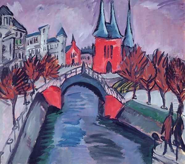 Red Elisabeth Riverbank Berlin Oil Painting by Ernst Ludwig Kirchner