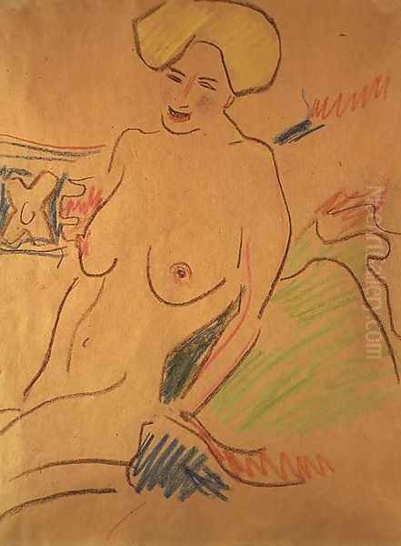 Seated Nude Oil Painting by Ernst Ludwig Kirchner