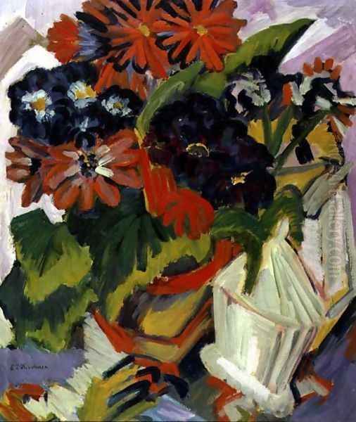 Bouquet of Flowers with a Sugar Bowl Oil Painting by Ernst Ludwig Kirchner