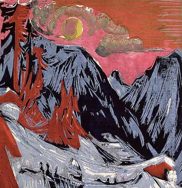 Mountains in Winter Oil Painting by Ernst Ludwig Kirchner