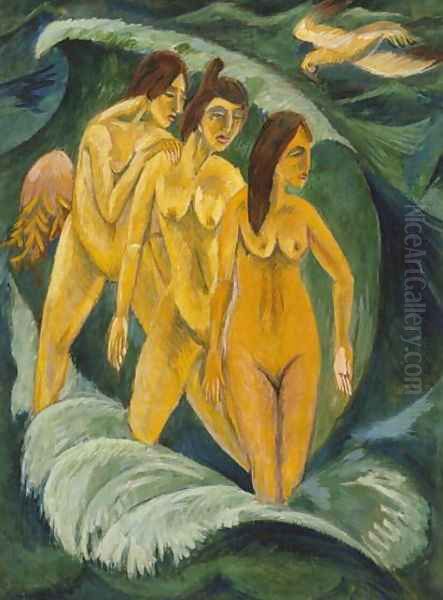 Three Bathers 2 Oil Painting by Ernst Ludwig Kirchner