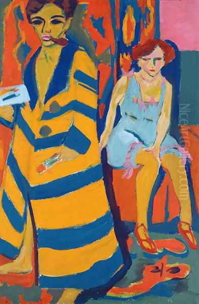 Self Portrait with a Model Oil Painting by Ernst Ludwig Kirchner