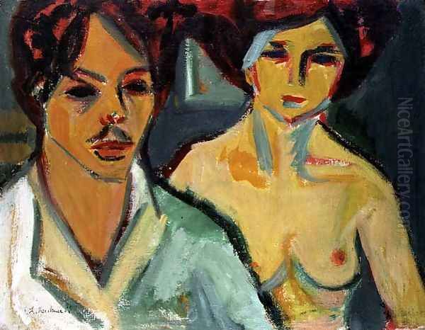 Self Portrait with Model Oil Painting by Ernst Ludwig Kirchner