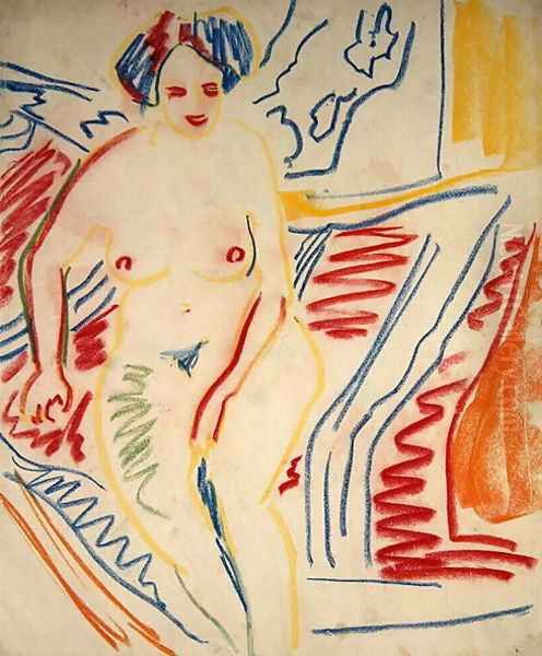 Sitting Nude with Blue Hair Oil Painting by Ernst Ludwig Kirchner