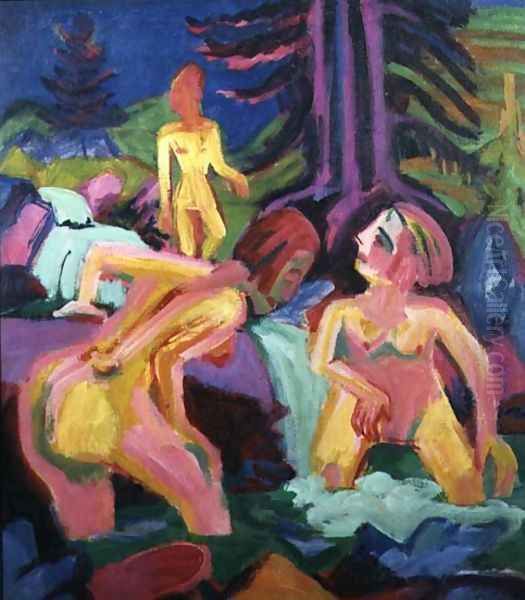 Three Bathers in a Stream Oil Painting by Ernst Ludwig Kirchner