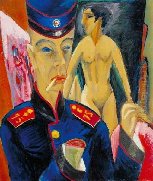 Self Portrait of a Soldier Oil Painting by Ernst Ludwig Kirchner