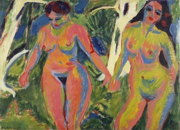 Zwei nackte Frauen im Wald Oil Painting by Ernst Ludwig Kirchner