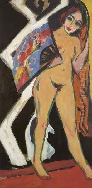 Dodo mit grossem Facher Oil Painting by Ernst Ludwig Kirchner