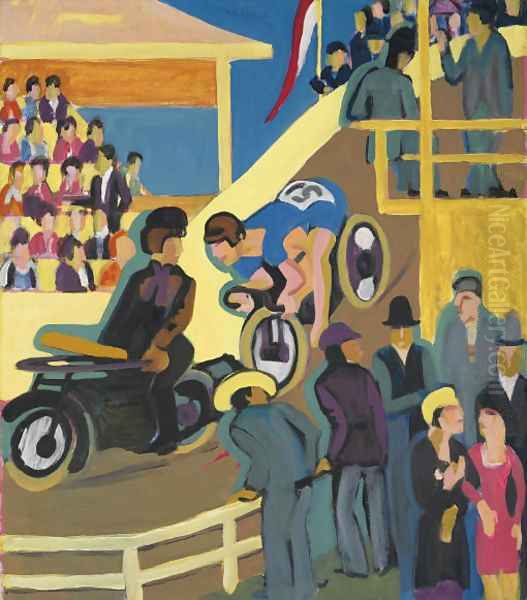 Radrennen mit Motorvorspann Oil Painting by Ernst Ludwig Kirchner