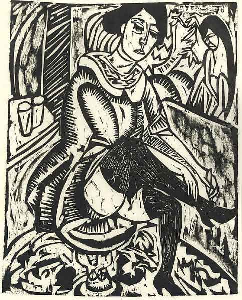 Frau, Schuh zuknopfend Oil Painting by Ernst Ludwig Kirchner