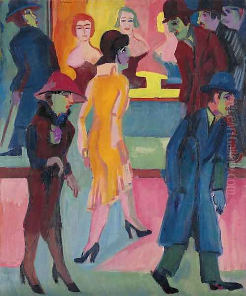 Strassenbild vor dem Friseurladen Oil Painting by Ernst Ludwig Kirchner