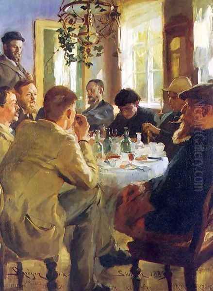 Almuerzo con pintores de Skagen Oil Painting by Peder Severin Kroyer