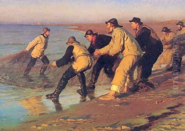 Pescadores en la playa Oil Painting by Peder Severin Kroyer