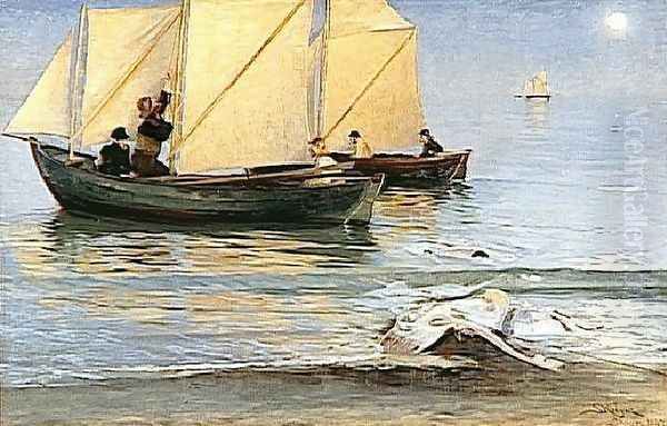 Fishing Boats Oil Painting by Peder Severin Kroyer