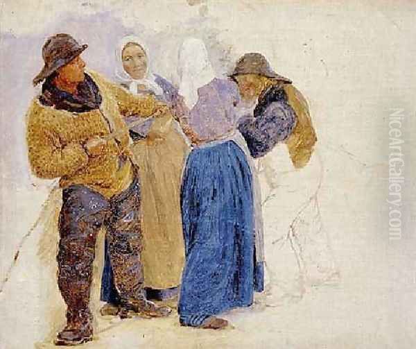 Mujeres y pescadores de Hornbaek Oil Painting by Peder Severin Kroyer