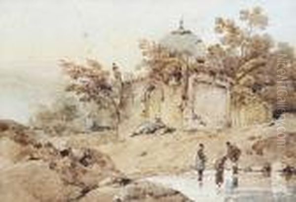 An Indian Landscape Oil Painting by George Chinnery