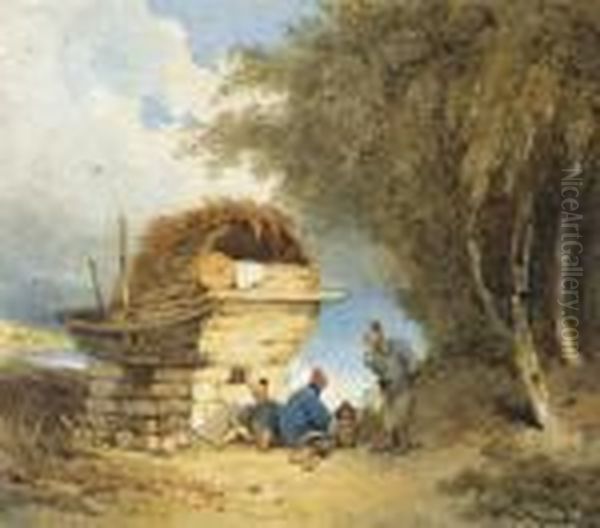 Chinese Peasants Cooking By A Junk Oil Painting by George Chinnery