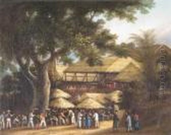 A Market Scene, Probablymacao Oil Painting by George Chinnery