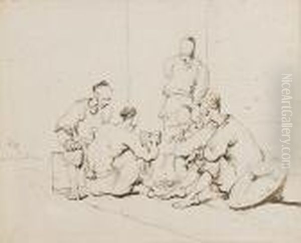 Chinese Coolies Playing Cards Oil Painting by George Chinnery