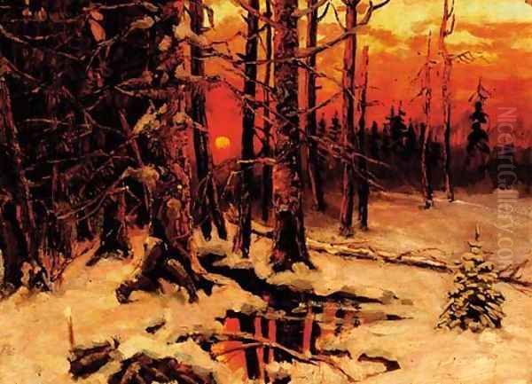 Sunset through the Trees Oil Painting by Iulii Iul'evich (Julius) Klever