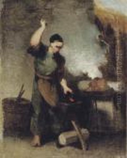 A Chinese Smithy Oil Painting by George Chinnery