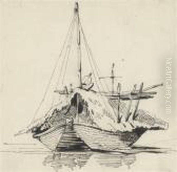 Study Of A Boat On The Hooghly Oil Painting by George Chinnery