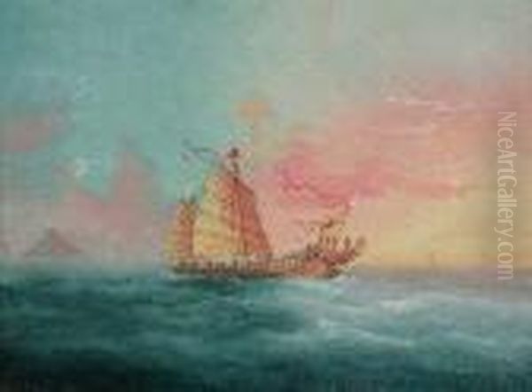 Junks Off The China Coast Oil Painting by George Chinnery