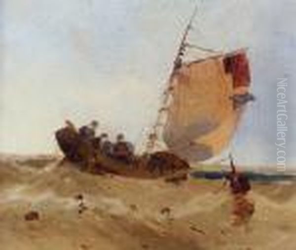 Chinese Junk At Sea Oil Painting by George Chinnery