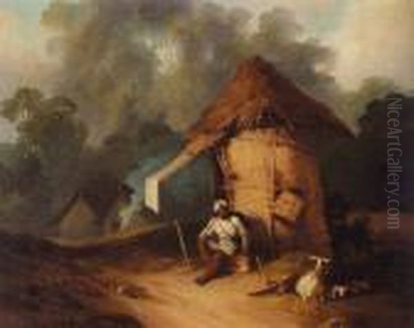 Indian Watchman And His Goat Oil Painting by George Chinnery