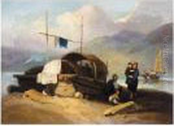 Chinese Family At The Sea-shore, Near Macau Oil Painting by George Chinnery