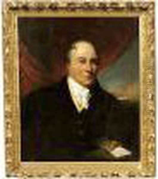 Portrait Of Ralph Dodds, Half Length Holding A Document Oil Painting by George Chinnery