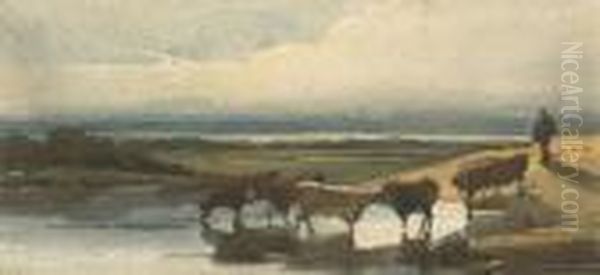 Cattle Watering Oil Painting by George Chinnery