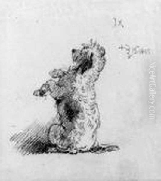 A Poodle Begging: A Study For On Dent's Verandah Oil Painting by George Chinnery