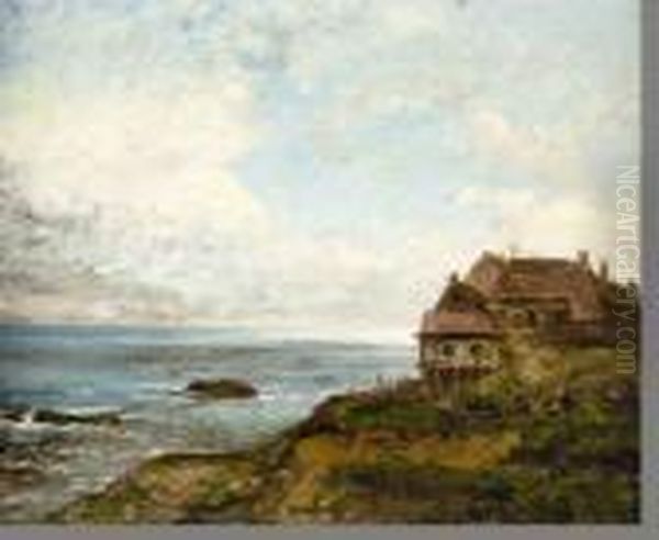 Maison Bordant La Falaise Oil Painting by Antoine Chintreuil