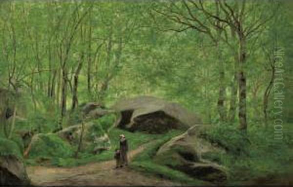 Enfants Dans La Foret [ ; 
Through The Woods ; Oil On Canvas Signed And Located Chintreuil Cernay 
(?) Lower Left] Oil Painting by Antoine Chintreuil