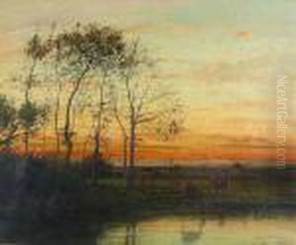 Abendliche Landschaft Mit Rehen. Oil Painting by Antoine Chintreuil