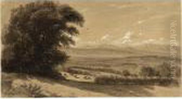 Hilly Landscape With Cows Oil Painting by Antoine Chintreuil