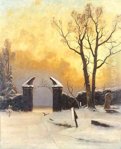 Sunset over the Cemetery Oil Painting by Iulii Iul'evich (Julius) Klever