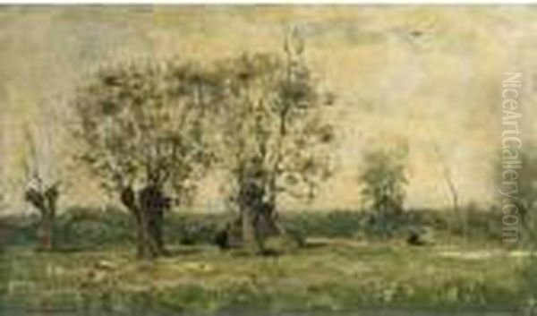 Landscape With Willow Trees Oil Painting by Antoine Chintreuil