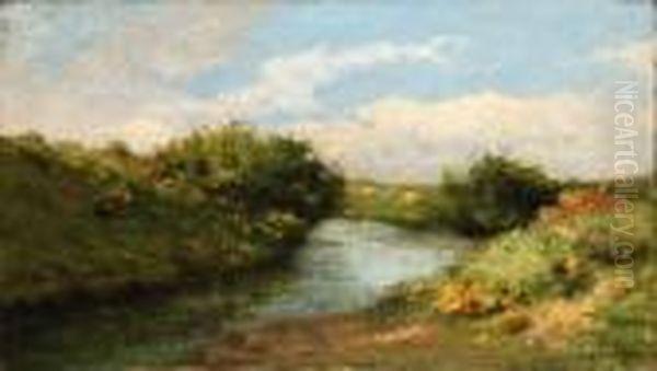 A Blossoming River Bank Oil Painting by Antoine Chintreuil