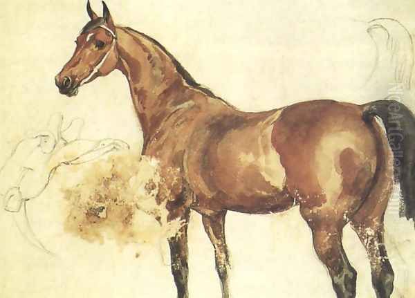 Chestnut Horse Oil Painting by Juliusz Kossak