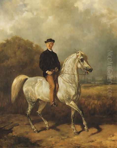 Portrait of a Man on Horseback Oil Painting by Juliusz Kossak